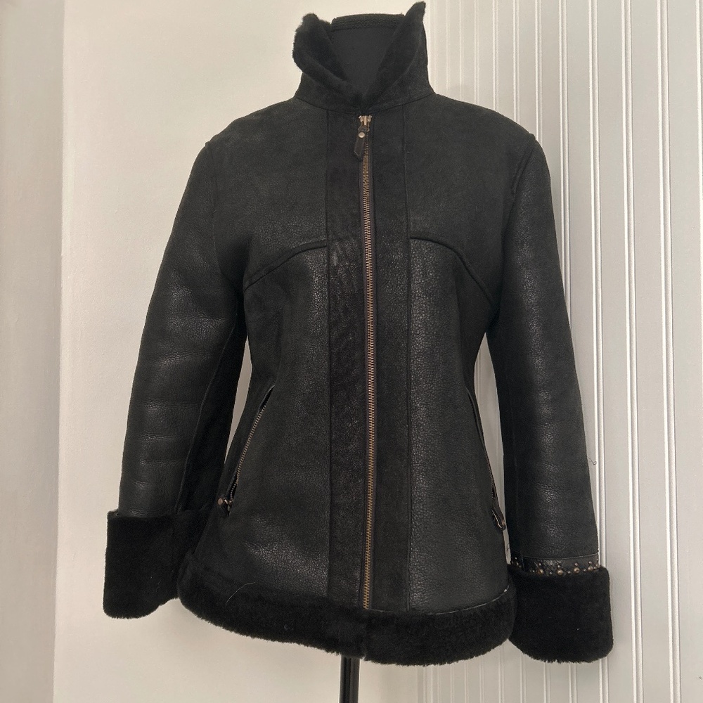 Aquascutum Genuine Shearling Black Jacket
